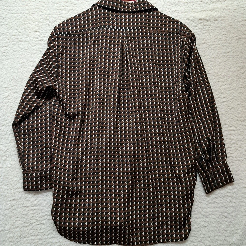 Mens Banana Republic Button Down Brown Black Geometric Print 100% Polyester